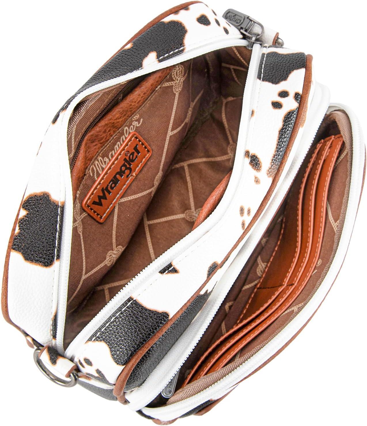 imageWrangler Crossbody Bag for Women Multi Pocket Crossover Bag Shoulder Pursea with Adjustable StrapAcow Print Brown