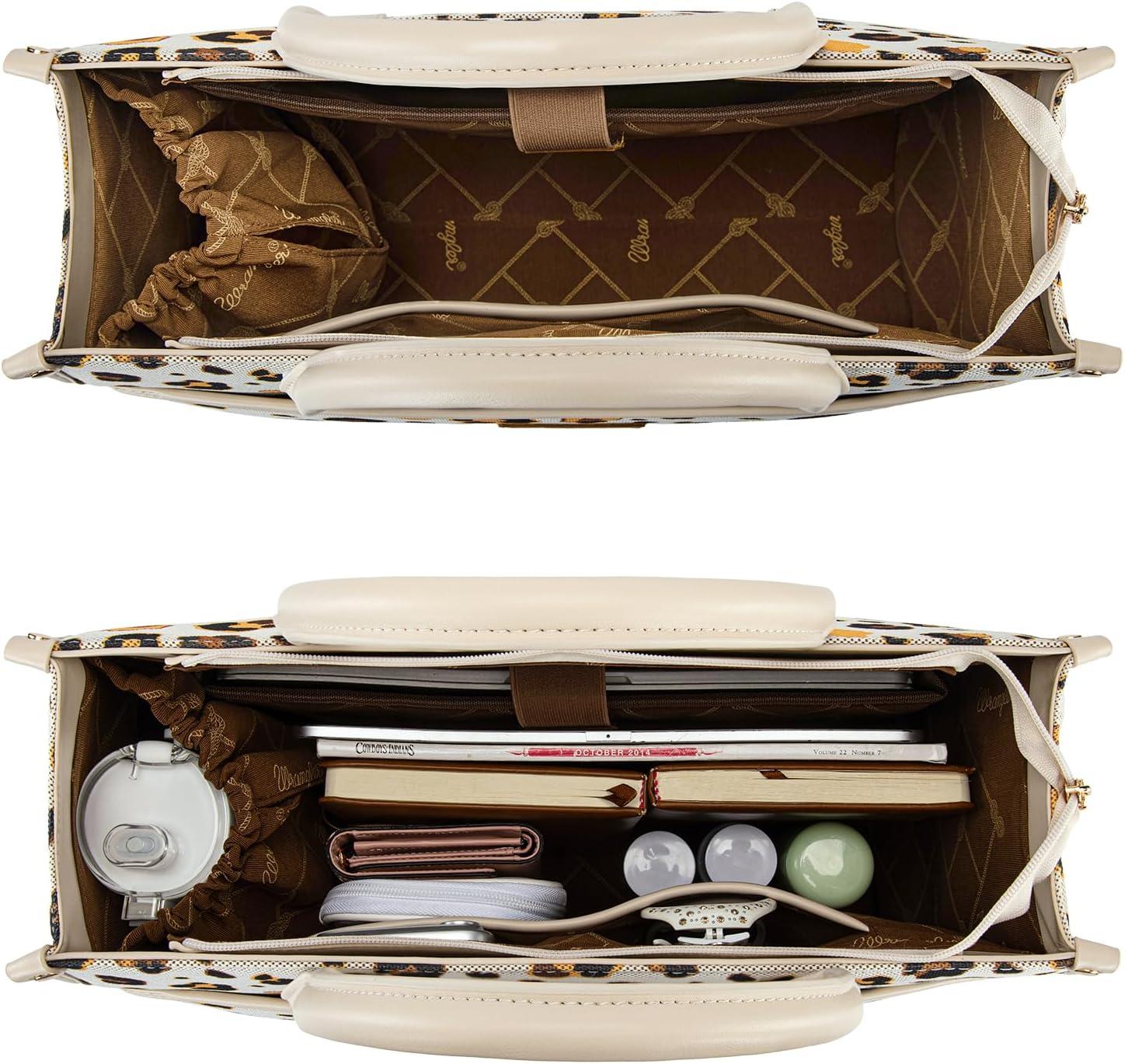 imageWrangler Laptop Bag 156 Inch Large Tote Bag Leopard Womens Computer Bags Briefcase Bags for Work with Detachable StrapLeopard Beige