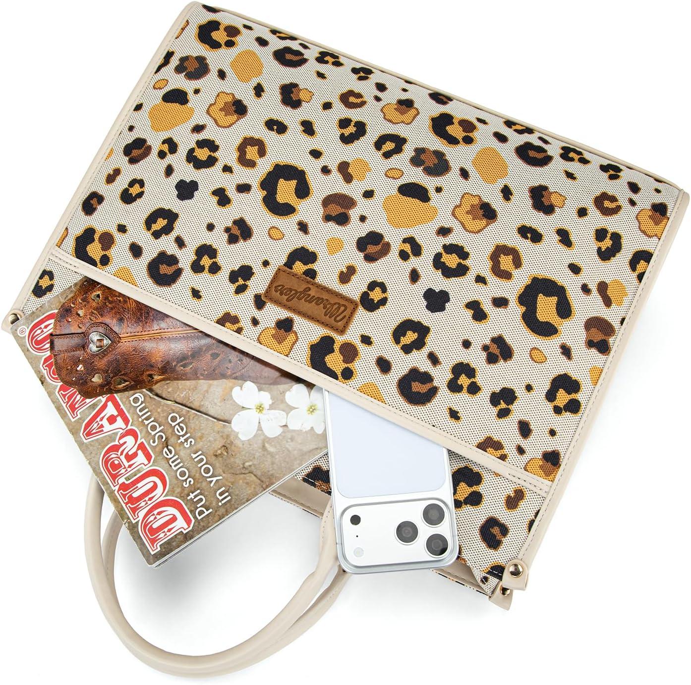 imageWrangler Laptop Bag 156 Inch Large Tote Bag Leopard Womens Computer Bags Briefcase Bags for Work with Detachable StrapLeopard Beige