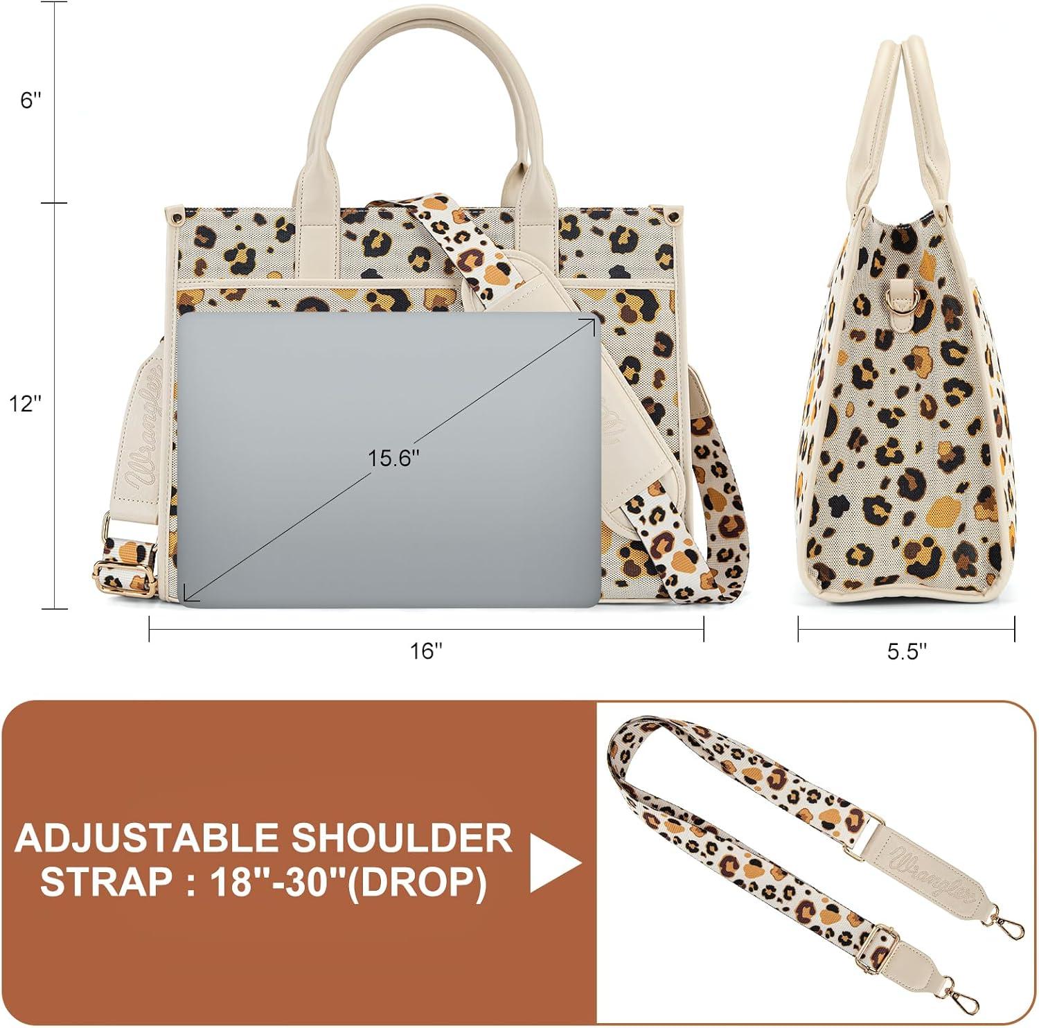 imageWrangler Laptop Bag 156 Inch Large Tote Bag Leopard Womens Computer Bags Briefcase Bags for Work with Detachable StrapLeopard Beige