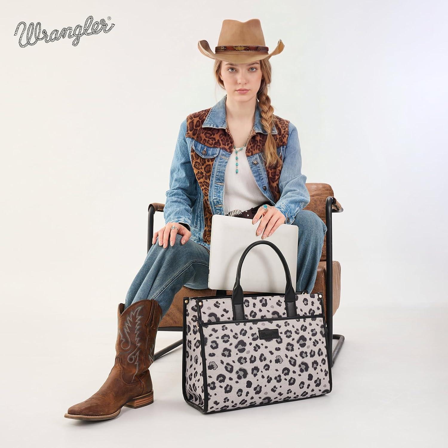 imageWrangler Laptop Bag 156 Inch Large Tote Bag Leopard Womens Computer Bags Briefcase Bags for Work with Detachable StrapLeopard Black