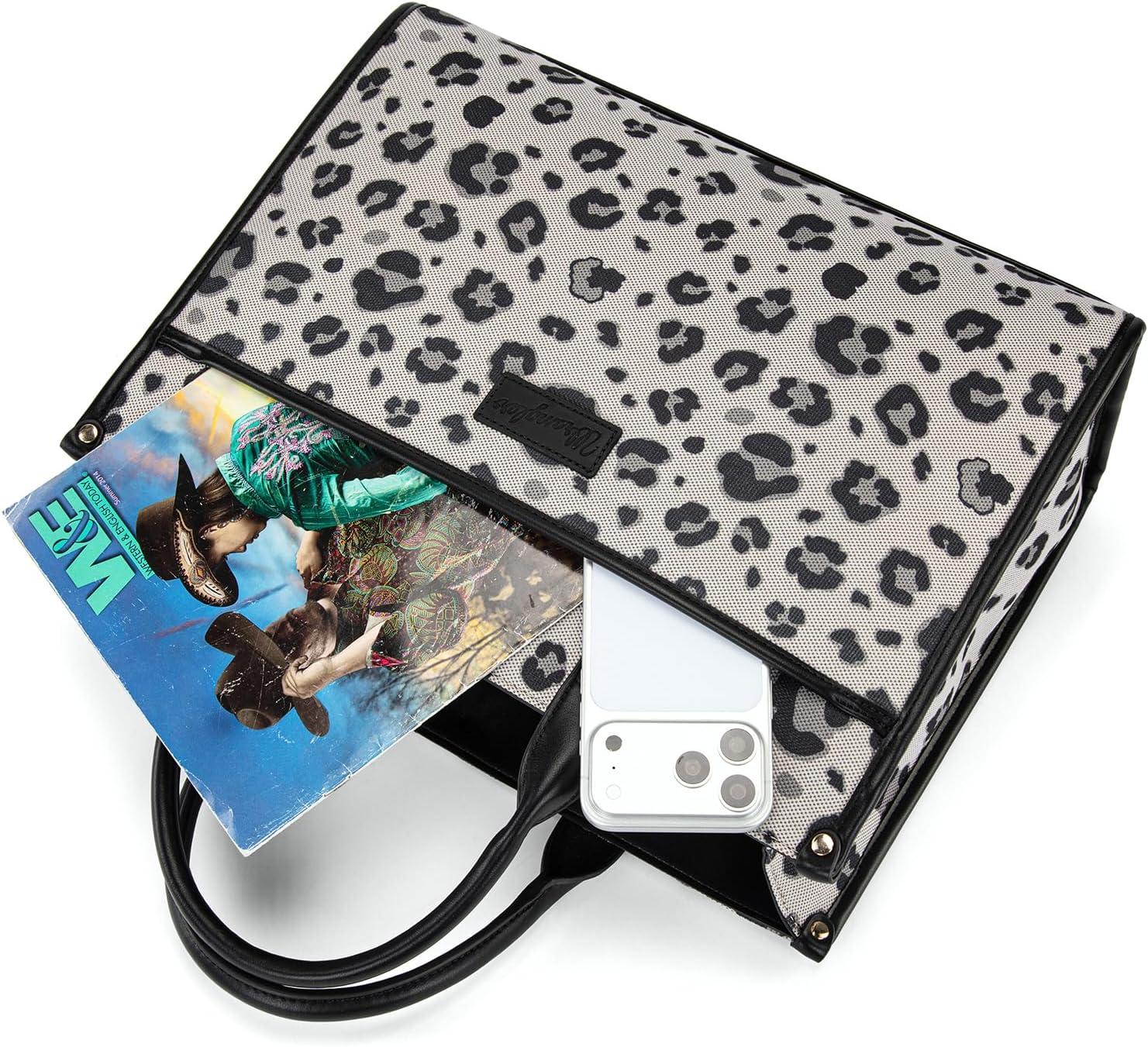 imageWrangler Laptop Bag 156 Inch Large Tote Bag Leopard Womens Computer Bags Briefcase Bags for Work with Detachable StrapLeopard Black