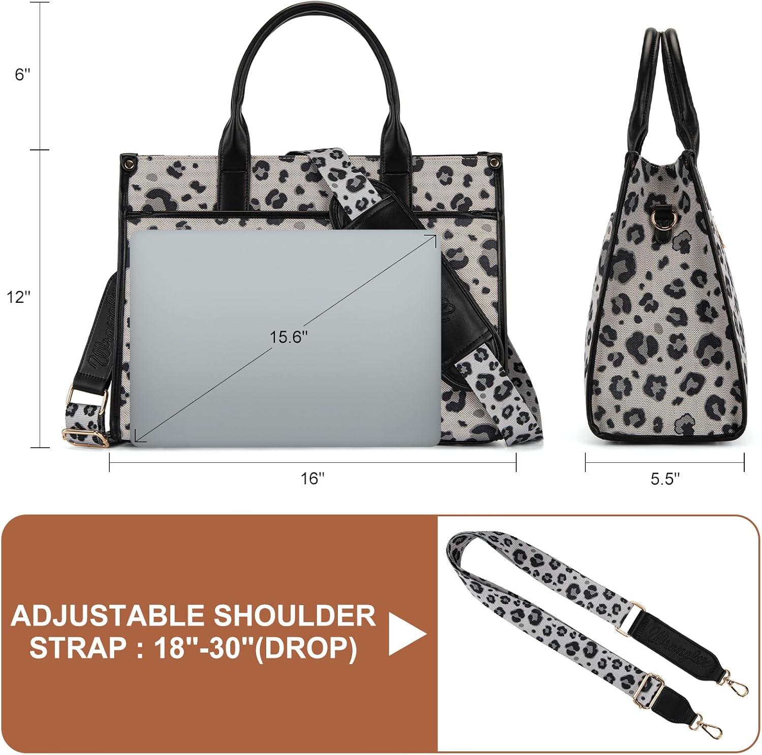 imageWrangler Laptop Bag 156 Inch Large Tote Bag Leopard Womens Computer Bags Briefcase Bags for Work with Detachable StrapLeopard Black