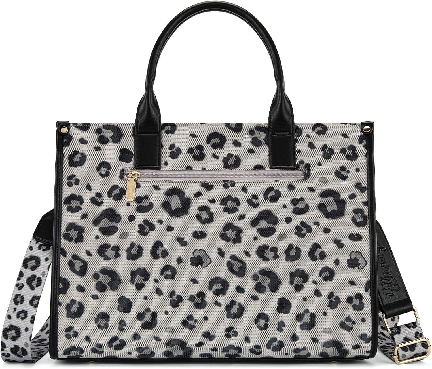 imageWrangler Laptop Bag 156 Inch Large Tote Bag Leopard Womens Computer Bags Briefcase Bags for Work with Detachable StrapLeopard Black