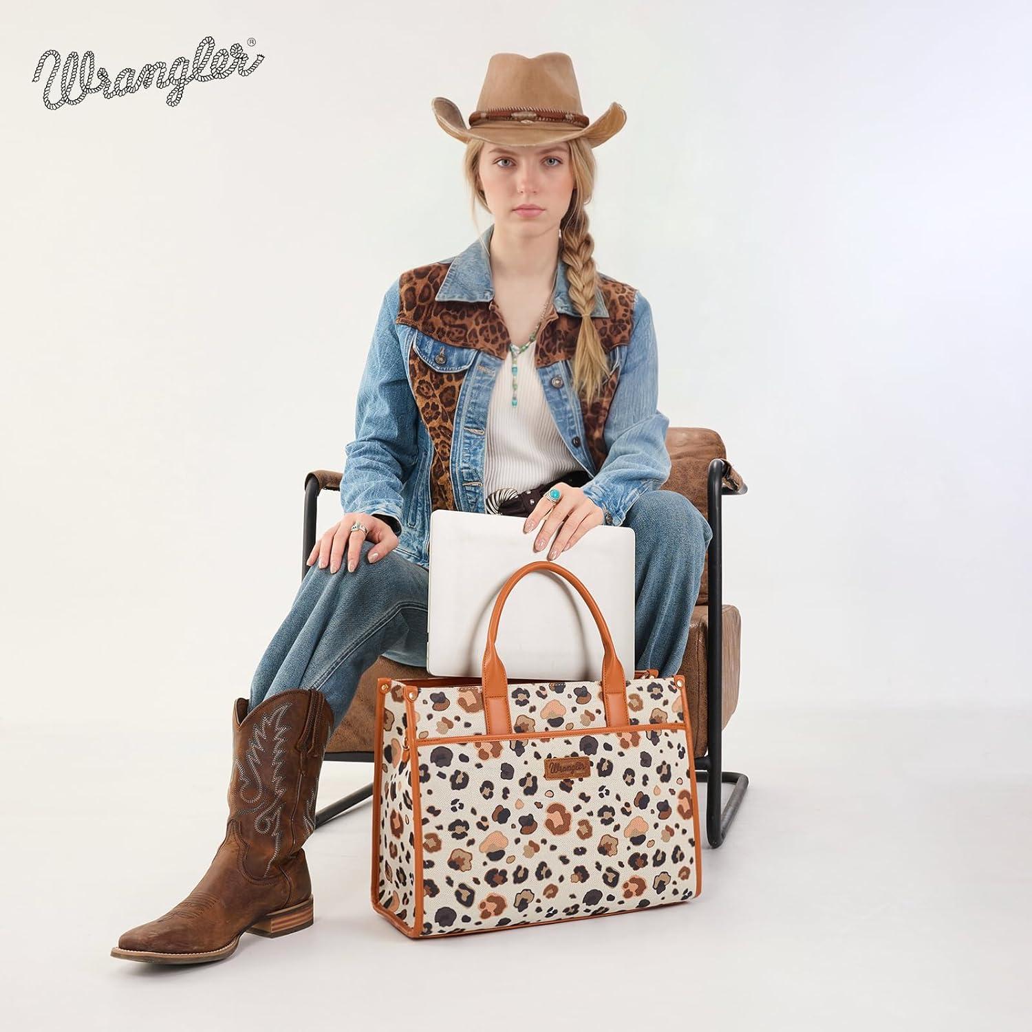 imageWrangler Laptop Bag 156 Inch Large Tote Bag Leopard Womens Computer Bags Briefcase Bags for Work with Detachable StrapLeopard Brown