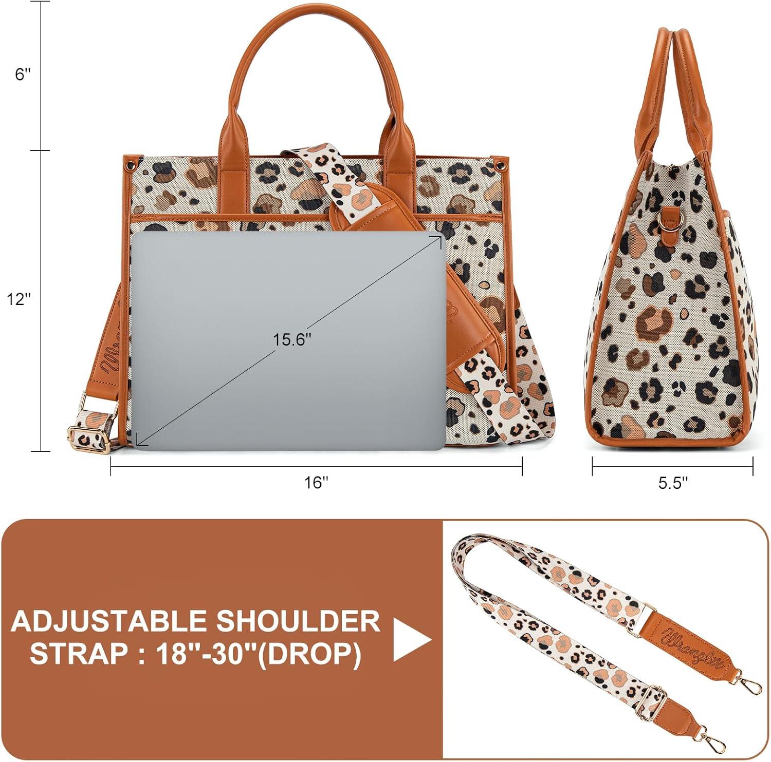imageWrangler Laptop Bag 156 Inch Large Tote Bag Leopard Womens Computer Bags Briefcase Bags for Work with Detachable StrapLeopard Brown