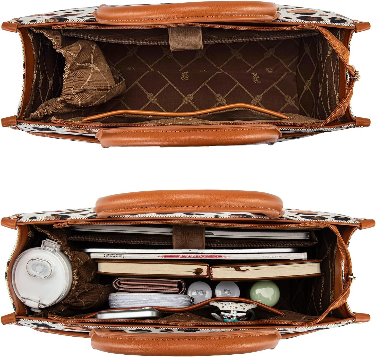 imageWrangler Laptop Bag 156 Inch Large Tote Bag Leopard Womens Computer Bags Briefcase Bags for Work with Detachable StrapLeopard Brown