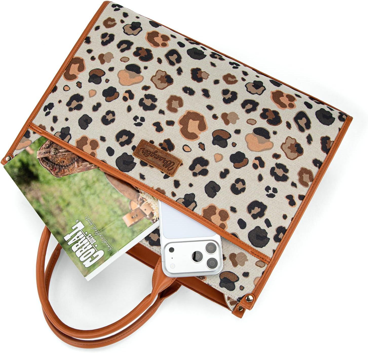 imageWrangler Laptop Bag 156 Inch Large Tote Bag Leopard Womens Computer Bags Briefcase Bags for Work with Detachable StrapLeopard Brown