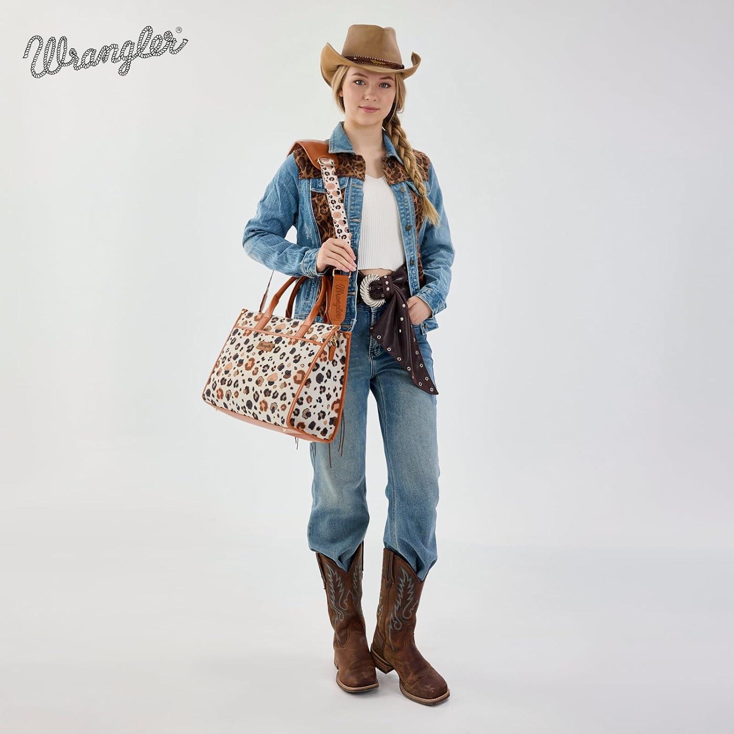 imageWrangler Laptop Bag 156 Inch Large Tote Bag Leopard Womens Computer Bags Briefcase Bags for Work with Detachable StrapLeopard Brown