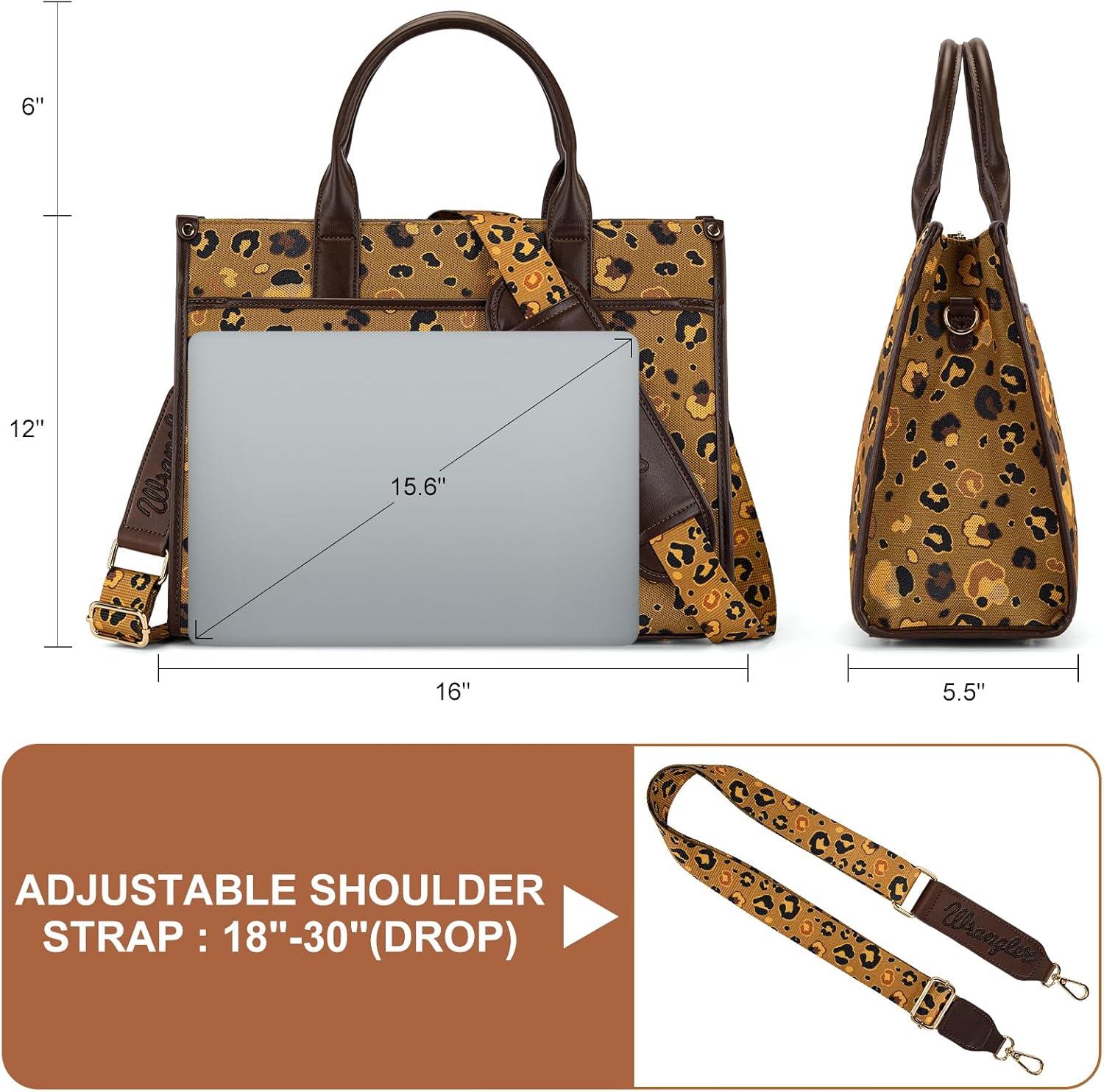 imageWrangler Laptop Bag 156 Inch Large Tote Bag Leopard Womens Computer Bags Briefcase Bags for Work with Detachable StrapLeopard Coffee