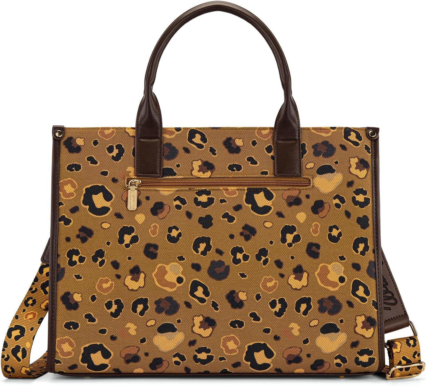imageWrangler Laptop Bag 156 Inch Large Tote Bag Leopard Womens Computer Bags Briefcase Bags for Work with Detachable StrapLeopard Coffee