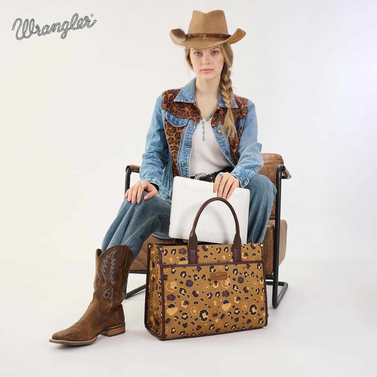 imageWrangler Laptop Bag 156 Inch Large Tote Bag Leopard Womens Computer Bags Briefcase Bags for Work with Detachable StrapLeopard Coffee