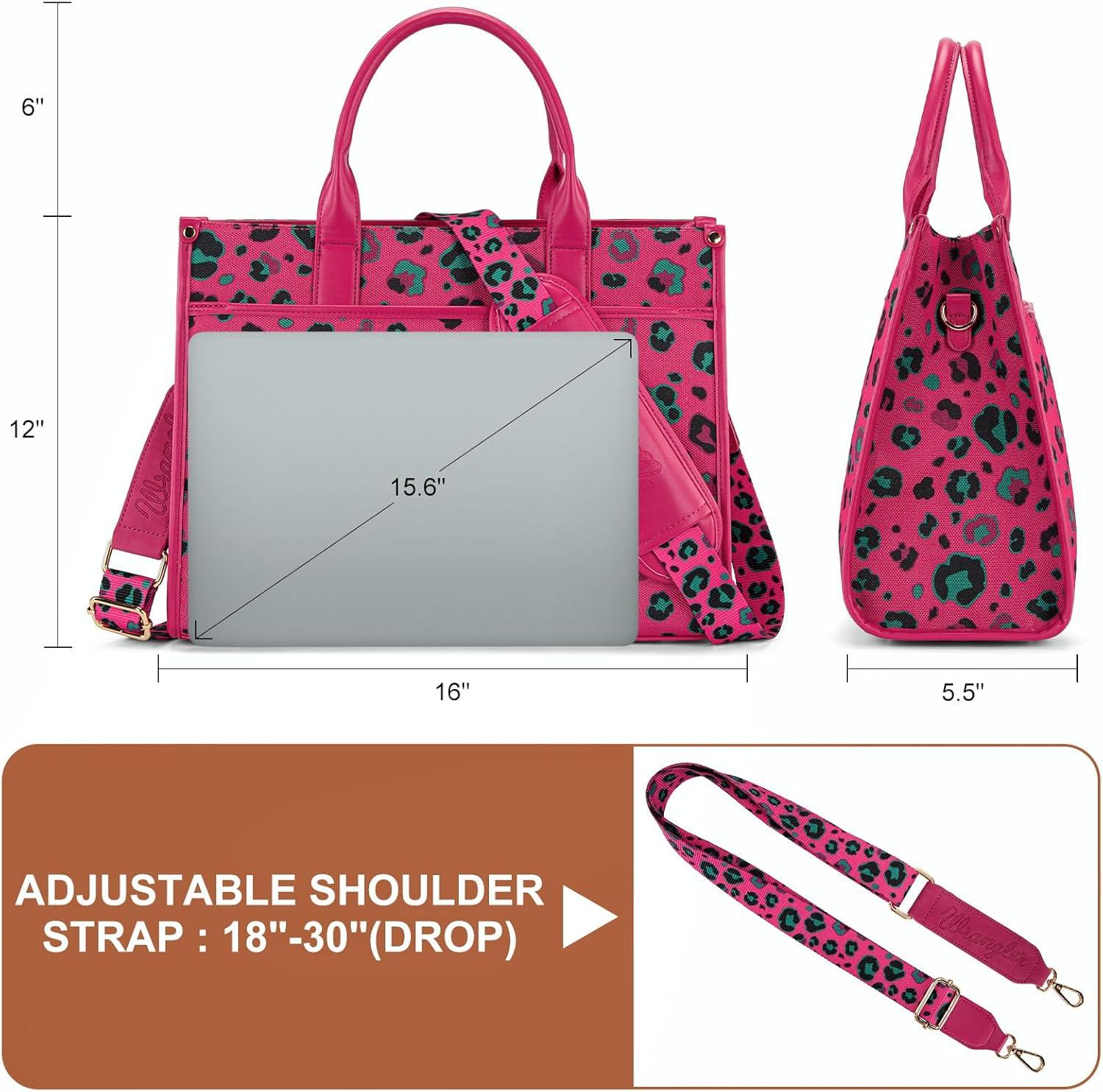 imageWrangler Laptop Bag 156 Inch Large Tote Bag Leopard Womens Computer Bags Briefcase Bags for Work with Detachable StrapLeopard Hot Pink