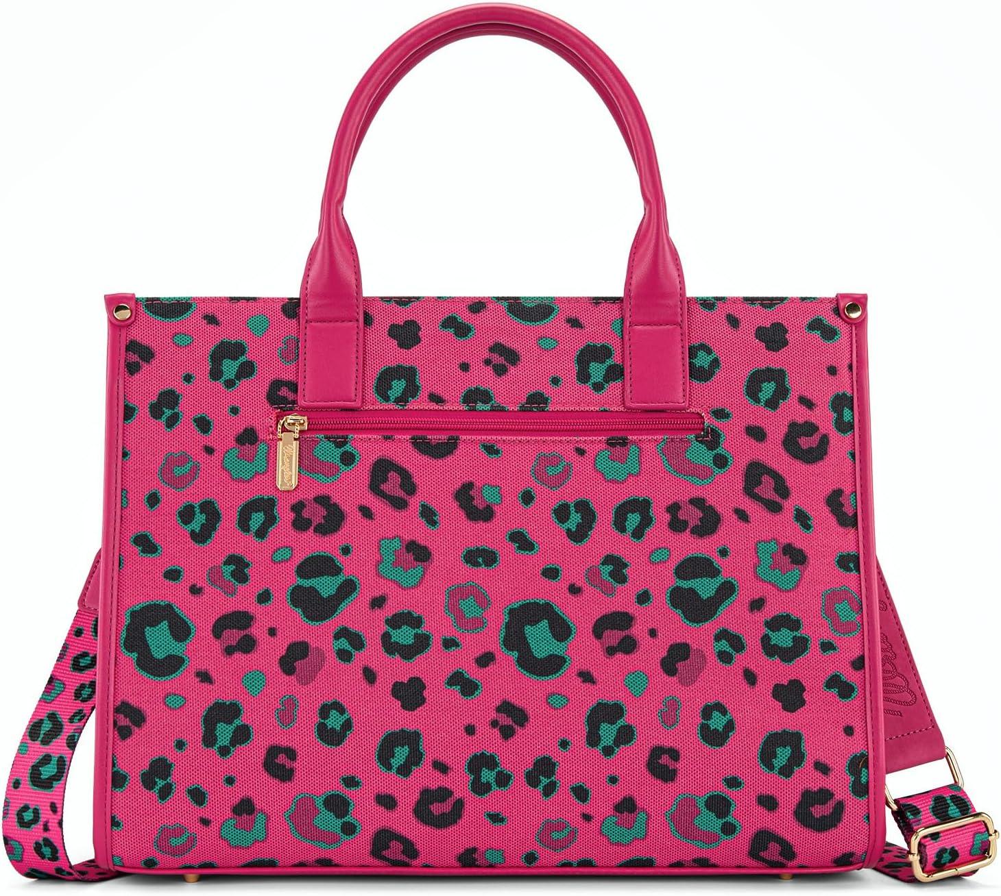 imageWrangler Laptop Bag 156 Inch Large Tote Bag Leopard Womens Computer Bags Briefcase Bags for Work with Detachable StrapLeopard Hot Pink