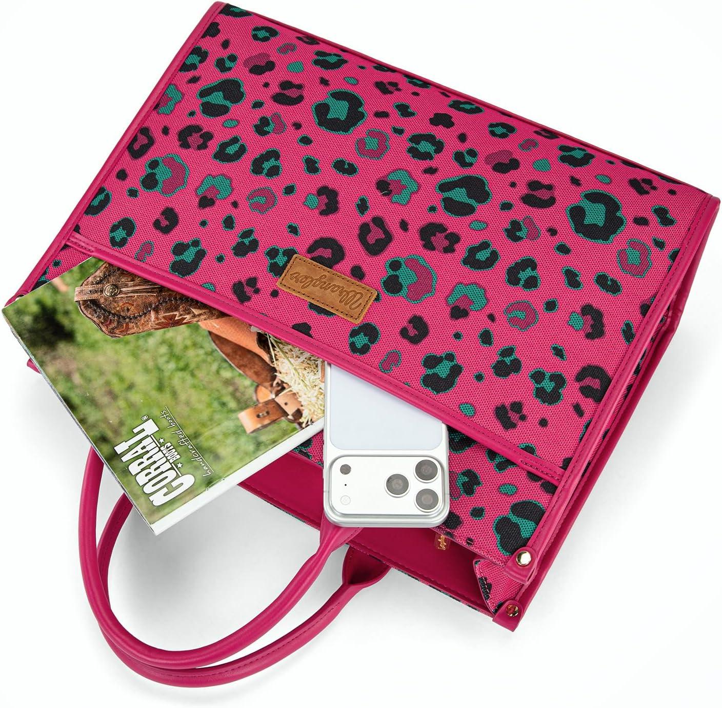imageWrangler Laptop Bag 156 Inch Large Tote Bag Leopard Womens Computer Bags Briefcase Bags for Work with Detachable StrapLeopard Hot Pink