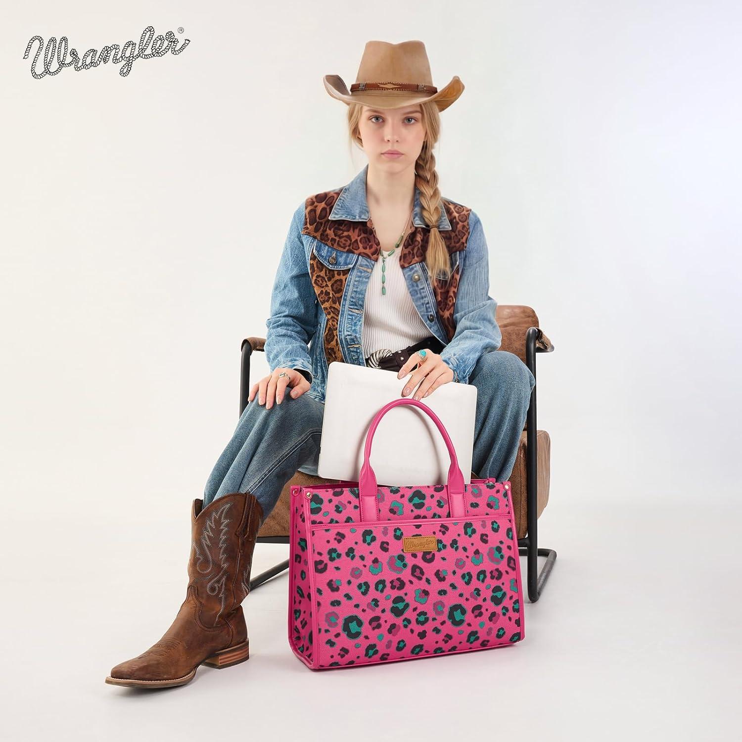 imageWrangler Laptop Bag 156 Inch Large Tote Bag Leopard Womens Computer Bags Briefcase Bags for Work with Detachable StrapLeopard Hot Pink