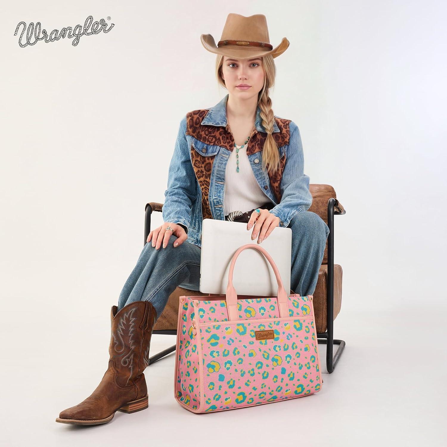 imageWrangler Laptop Bag 156 Inch Large Tote Bag Leopard Womens Computer Bags Briefcase Bags for Work with Detachable StrapLeopard Pink