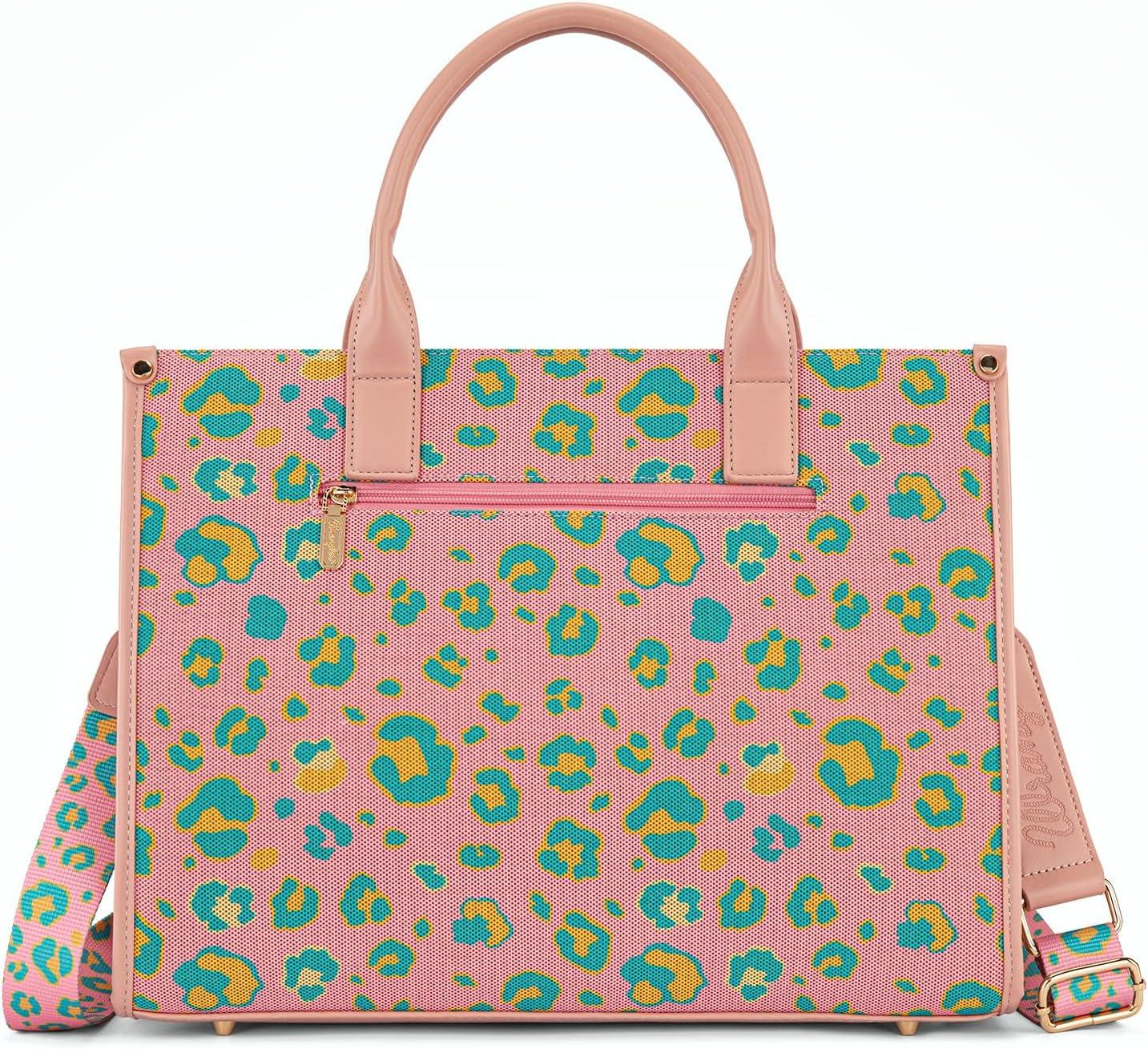 imageWrangler Laptop Bag 156 Inch Large Tote Bag Leopard Womens Computer Bags Briefcase Bags for Work with Detachable StrapLeopard Pink