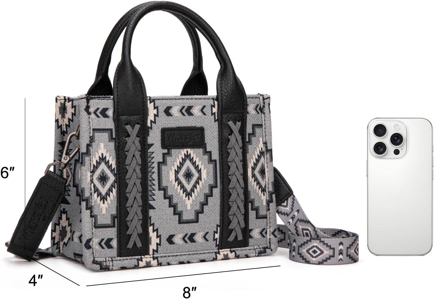 imageWrangler Mini Aztec Tote Bag for Women Boho Small Top Handle Purse with Adjustable StrapBoho Black