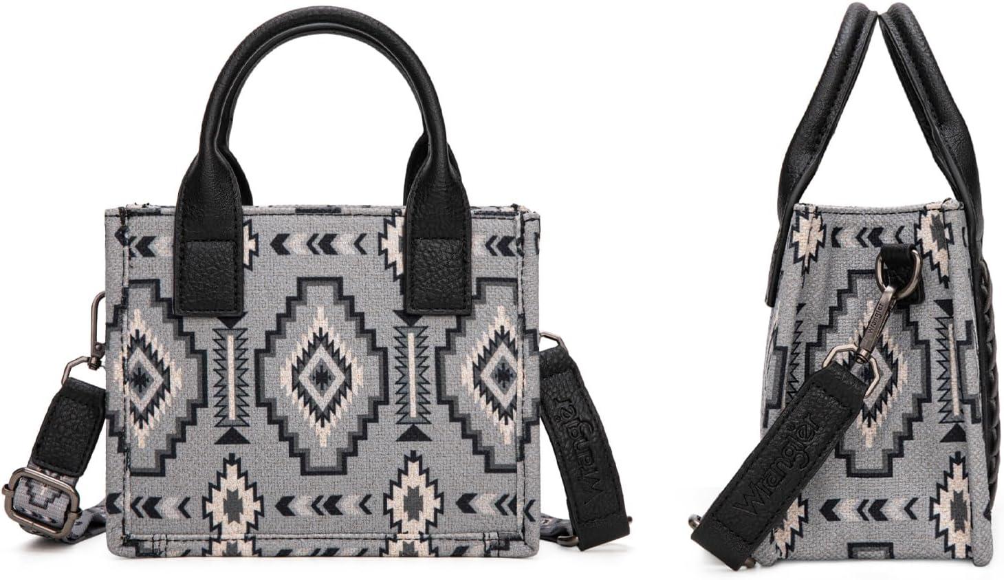 imageWrangler Mini Aztec Tote Bag for Women Boho Small Top Handle Purse with Adjustable StrapBoho Black