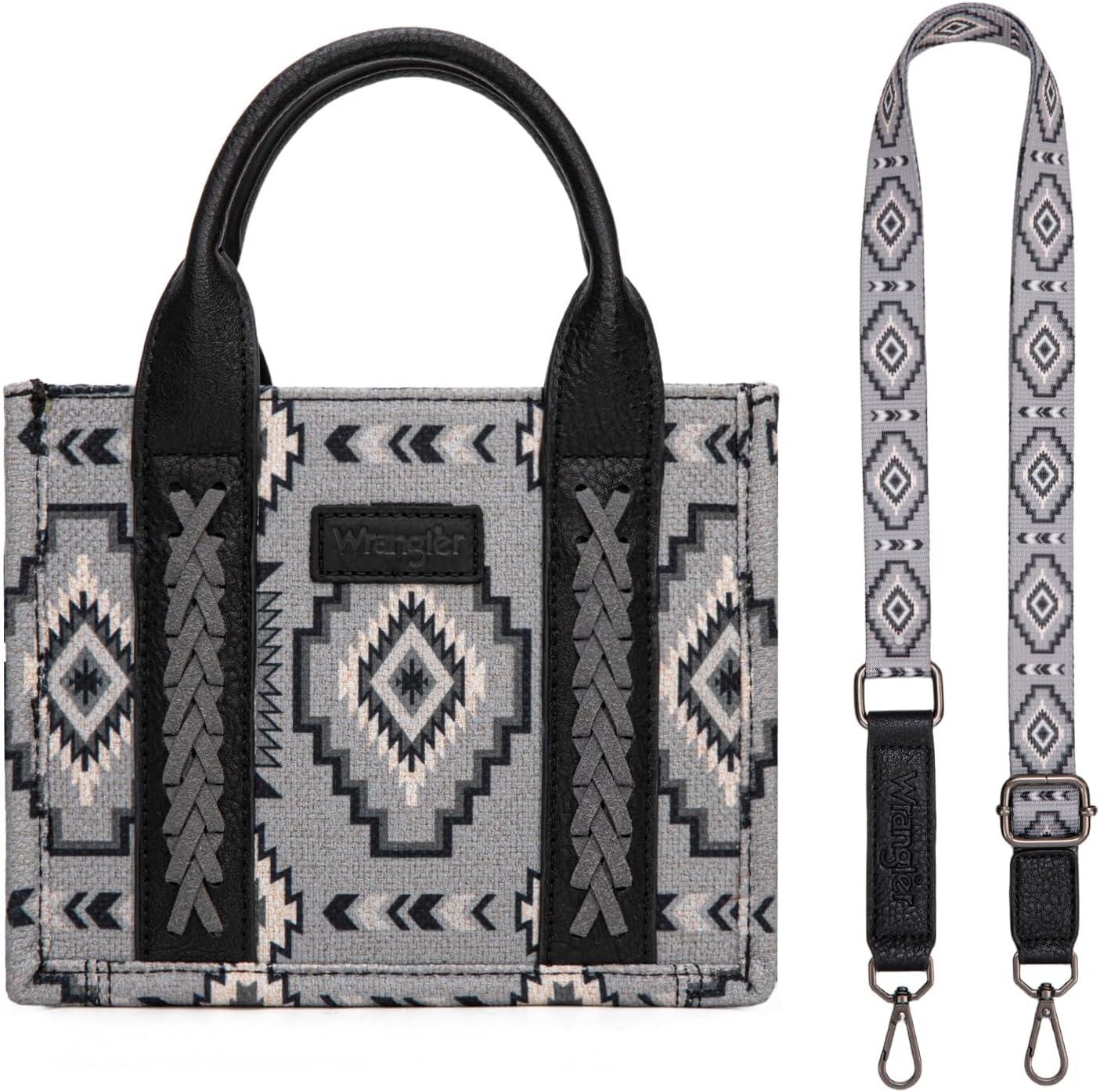 imageWrangler Mini Aztec Tote Bag for Women Boho Small Top Handle Purse with Adjustable StrapBoho Black