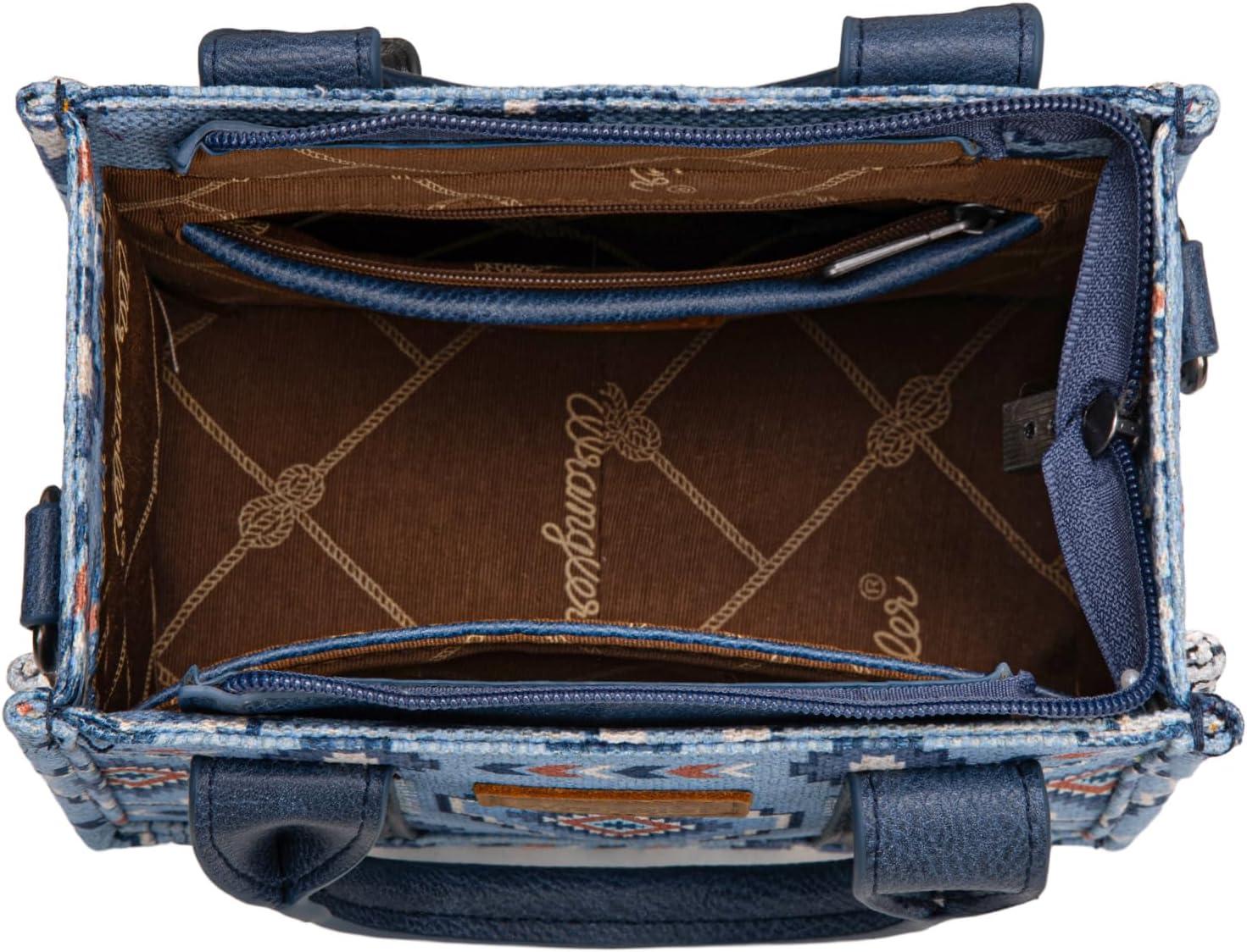 imageWrangler Mini Aztec Tote Bag for Women Boho Small Top Handle Purse with Adjustable StrapBoho Blue Jeans