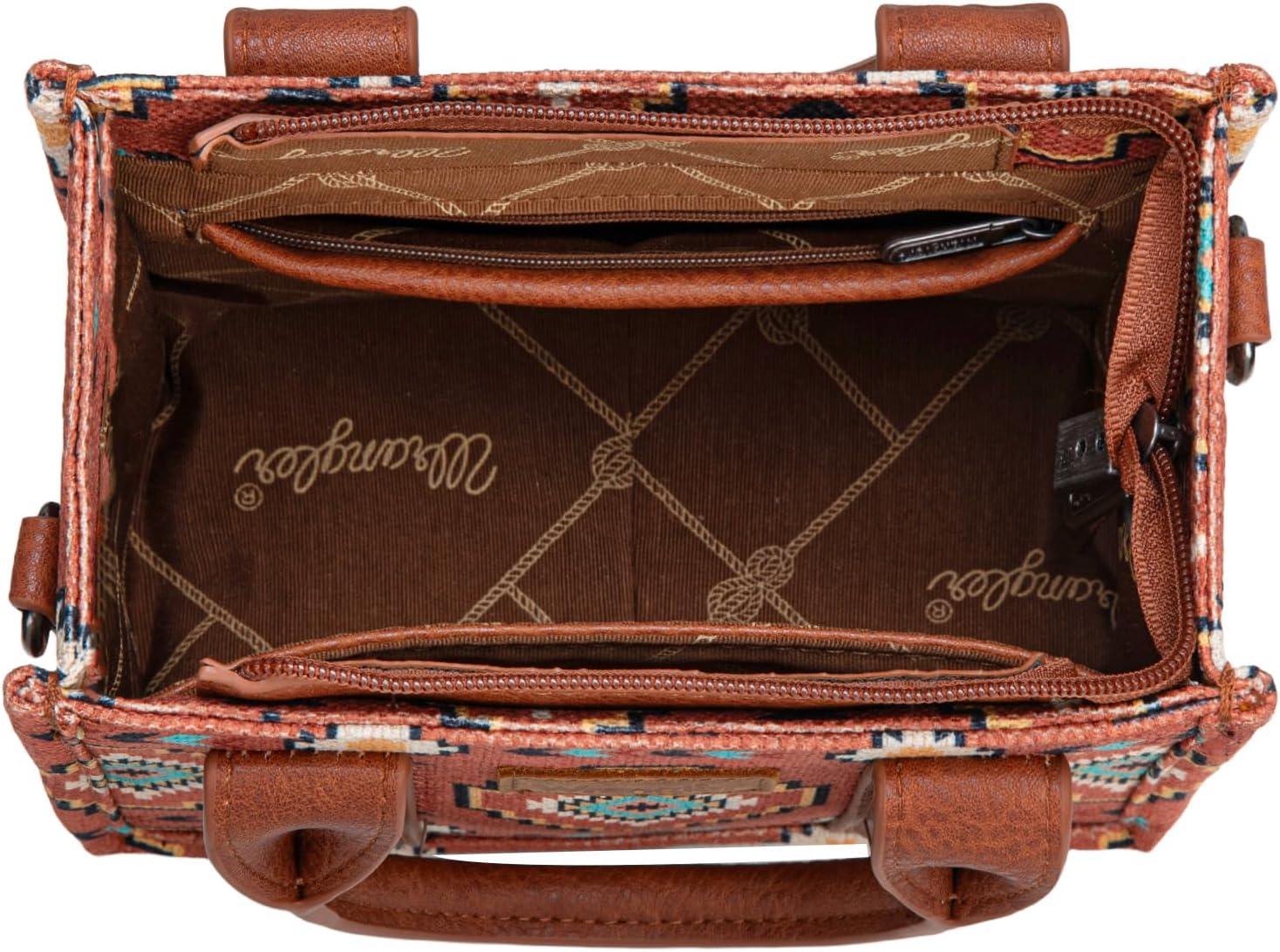 imageWrangler Mini Aztec Tote Bag for Women Boho Small Top Handle Purse with Adjustable StrapBoho Brown