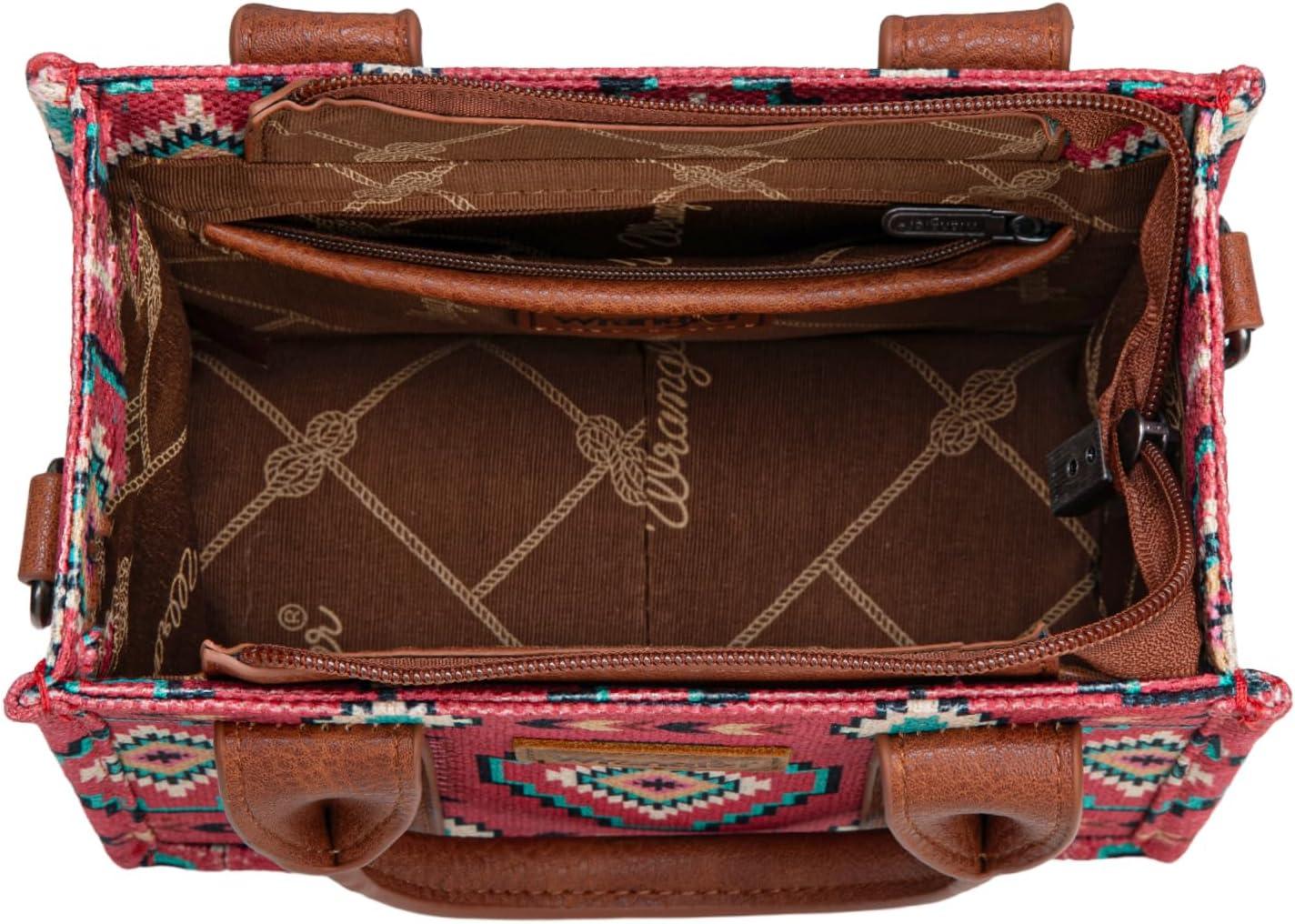 imageWrangler Mini Aztec Tote Bag for Women Boho Small Top Handle Purse with Adjustable StrapBoho Burgundy Red