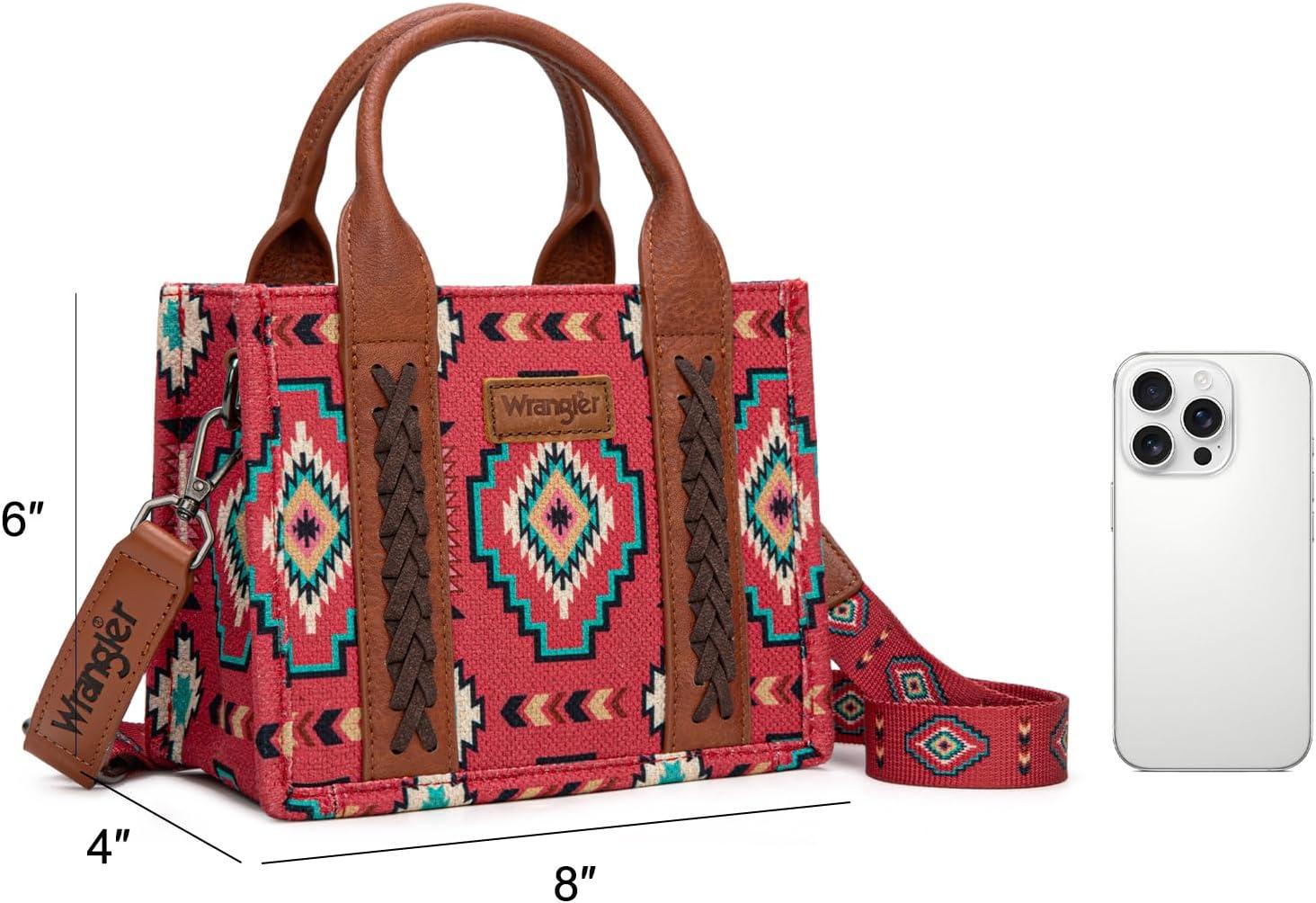 imageWrangler Mini Aztec Tote Bag for Women Boho Small Top Handle Purse with Adjustable StrapBoho Burgundy Red