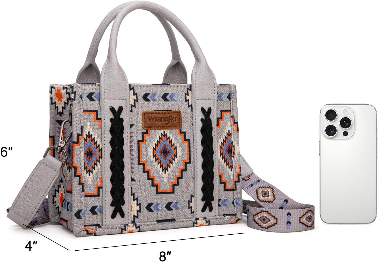 imageWrangler Mini Aztec Tote Bag for Women Boho Small Top Handle Purse with Adjustable StrapBoho Grey