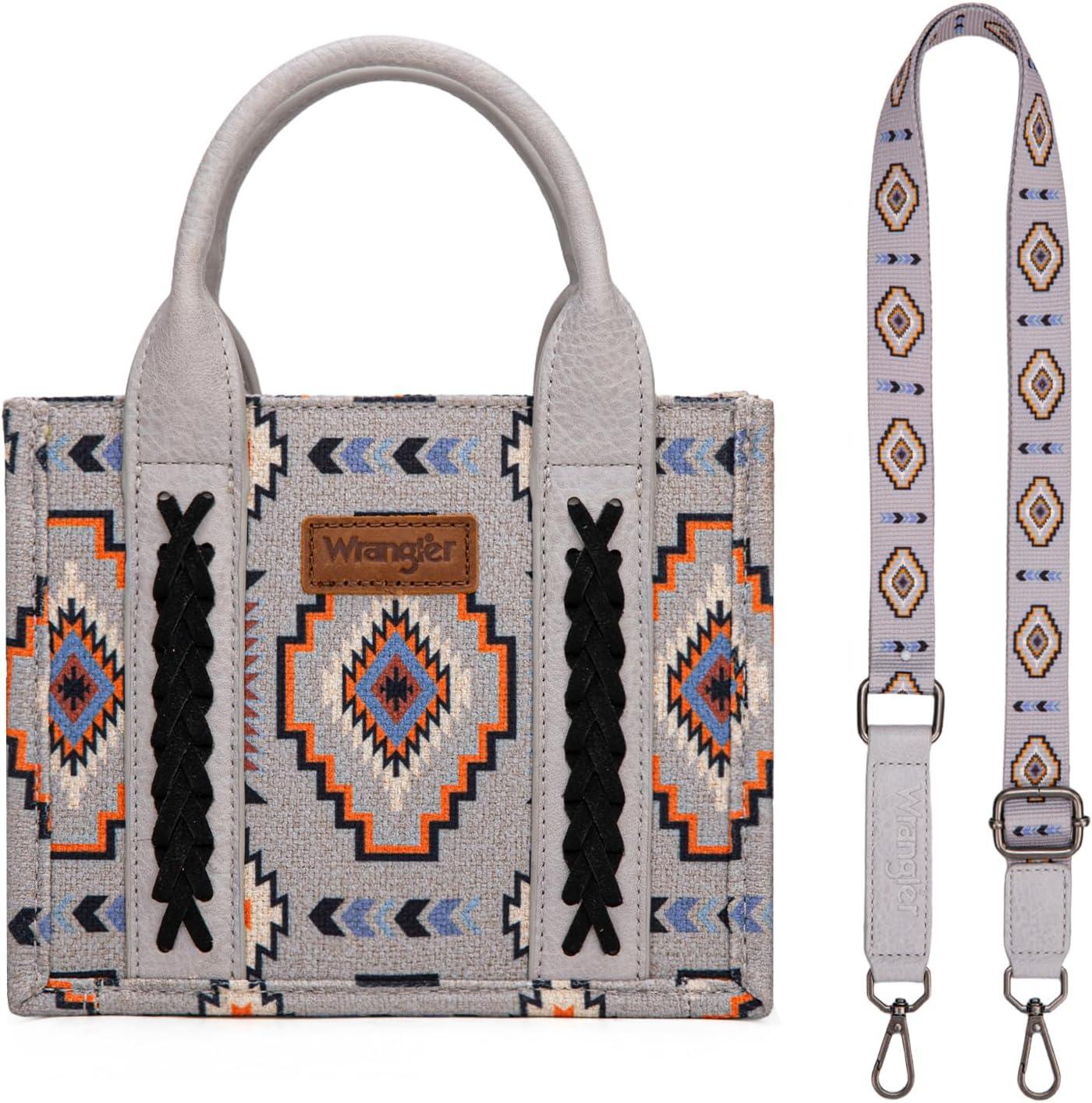 imageWrangler Mini Aztec Tote Bag for Women Boho Small Top Handle Purse with Adjustable StrapBoho Grey