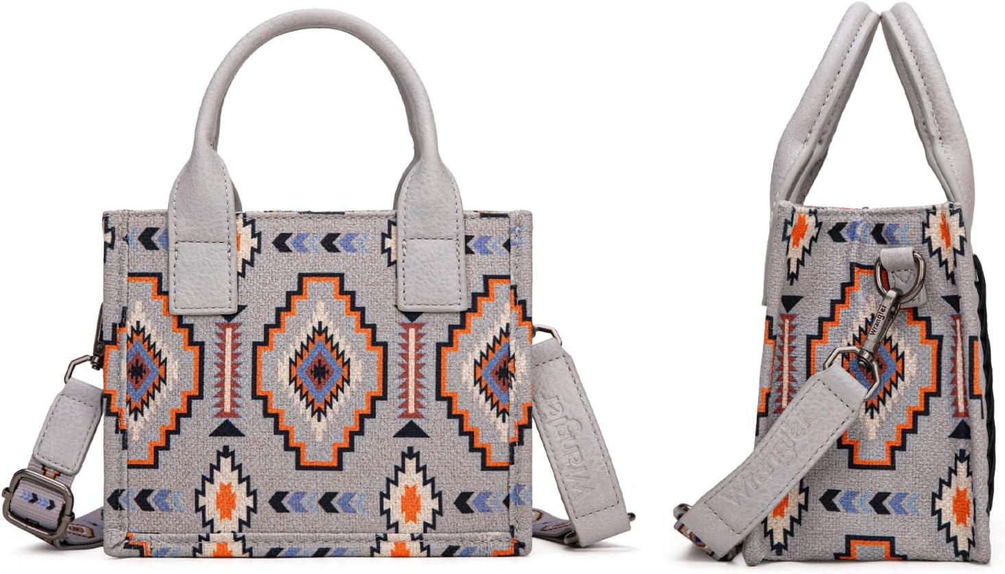 imageWrangler Mini Aztec Tote Bag for Women Boho Small Top Handle Purse with Adjustable StrapBoho Grey