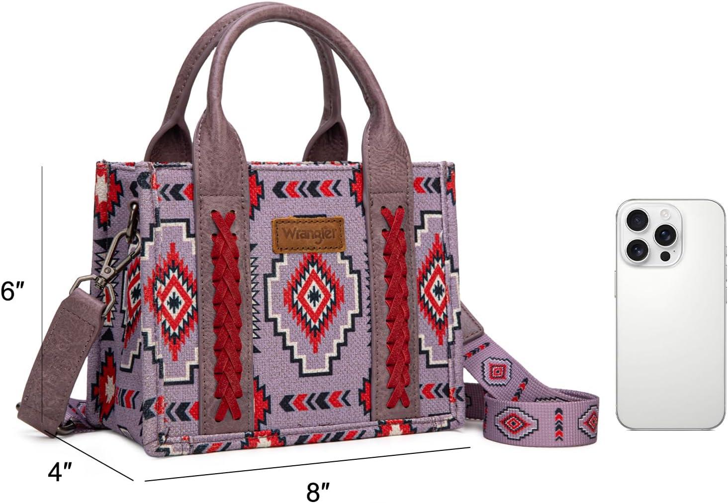 imageWrangler Mini Aztec Tote Bag for Women Boho Small Top Handle Purse with Adjustable StrapBoho Purple