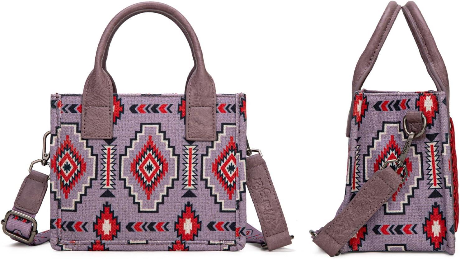 imageWrangler Mini Aztec Tote Bag for Women Boho Small Top Handle Purse with Adjustable StrapBoho Purple