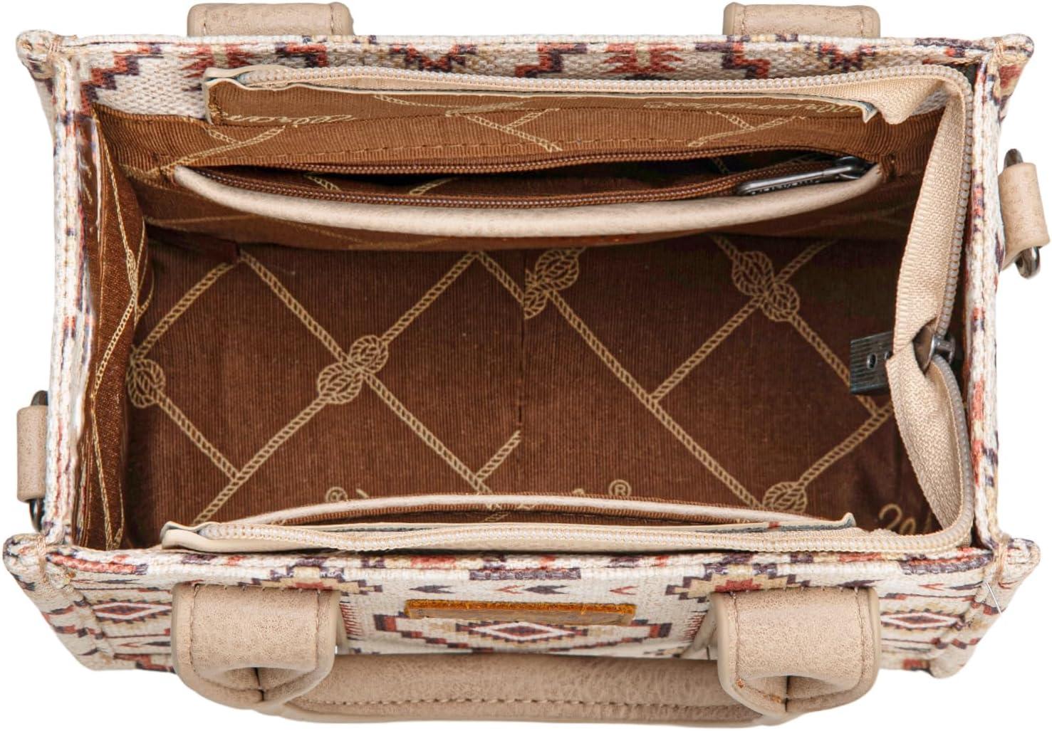 imageWrangler Mini Aztec Tote Bag for Women Boho Small Top Handle Purse with Adjustable StrapBoho Tan