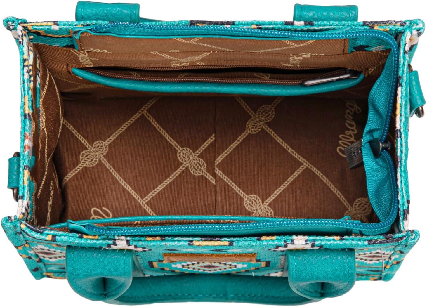 imageWrangler Mini Aztec Tote Bag for Women Boho Small Top Handle Purse with Adjustable StrapBoho Turquoise