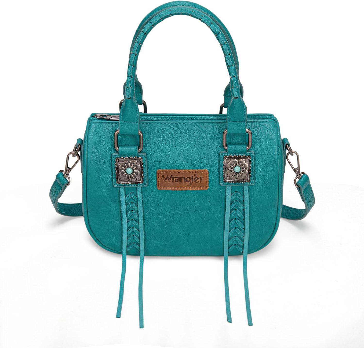 imageWrangler Satchel Bag Fringe Crossbody Purse Turquoise Top Handle Shoulder Bag with Detachable StrapTurquoise