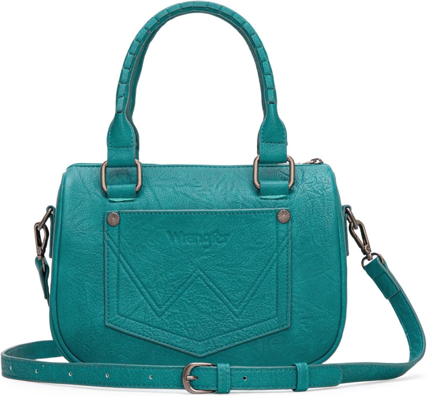 imageWrangler Satchel Bag Fringe Crossbody Purse Turquoise Top Handle Shoulder Bag with Detachable StrapTurquoise