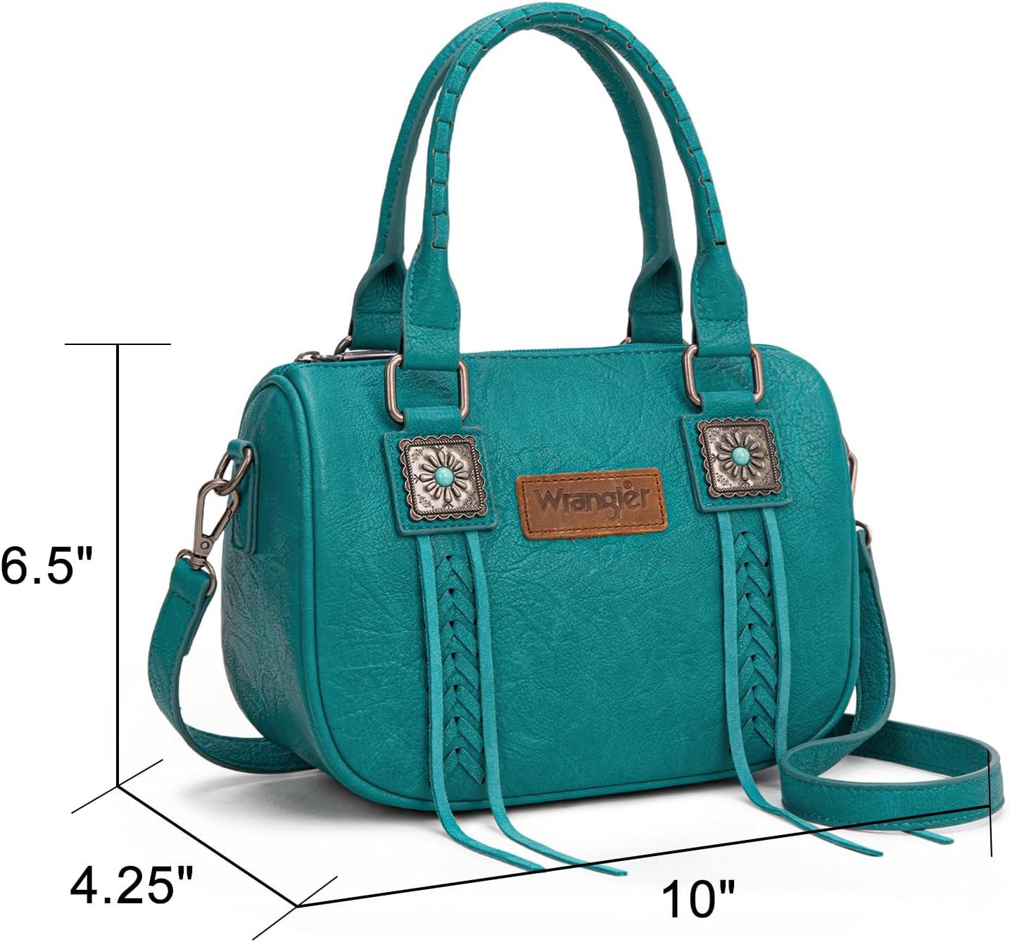 imageWrangler Satchel Bag Fringe Crossbody Purse Turquoise Top Handle Shoulder Bag with Detachable StrapTurquoise