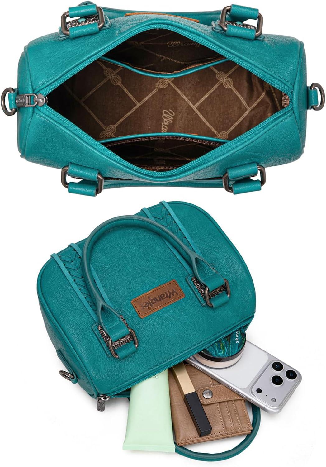 imageWrangler Satchel Bag Fringe Crossbody Purse Turquoise Top Handle Shoulder Bag with Detachable StrapTurquoise