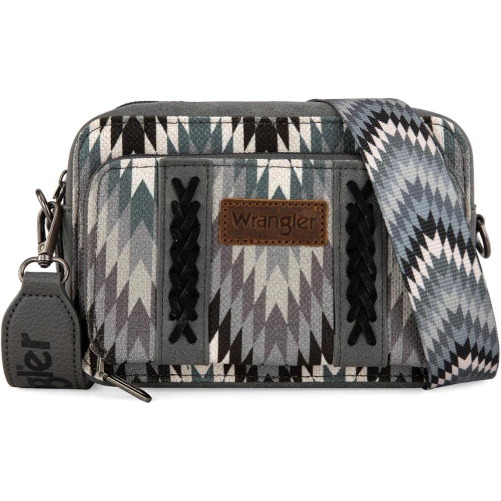 imageWrangler Aztec Crossbody Bag for Women Multi Pocket Shoulder Bag Boho Cross Body Wallet PurseAztecgrey