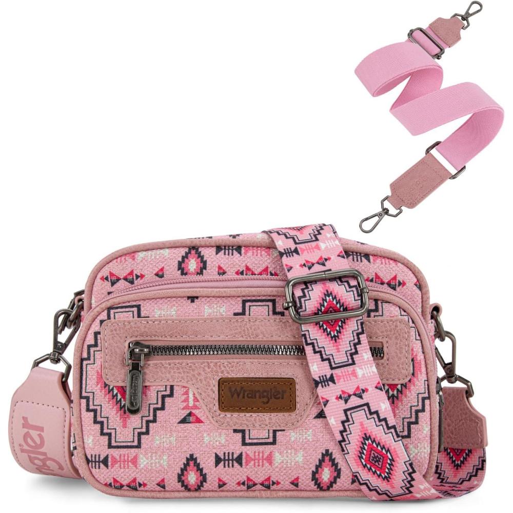 imageWrangler Aztec Crossbody Bags for Women Crossbody Purse Shoulder Handbag Crossover Bag with Two Replaceable StrapPink