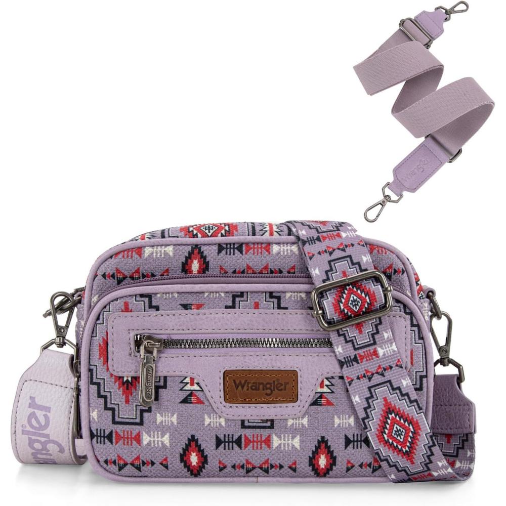 imageWrangler Aztec Crossbody Bags for Women Crossbody Purse Shoulder Handbag Crossover Bag with Two Replaceable StrapPurple