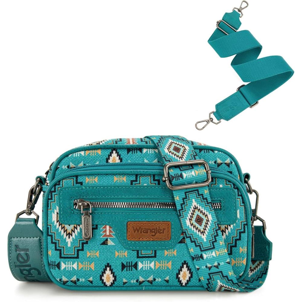 imageWrangler Aztec Crossbody Bags for Women Crossbody Purse Shoulder Handbag Crossover Bag with Two Replaceable StrapTurquoise