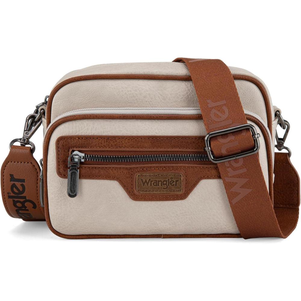 imageWrangler Crossbody Bag for Women Multi Pocket Crossover Bag Shoulder Pursea with Adjustable StrapBeigeBrown