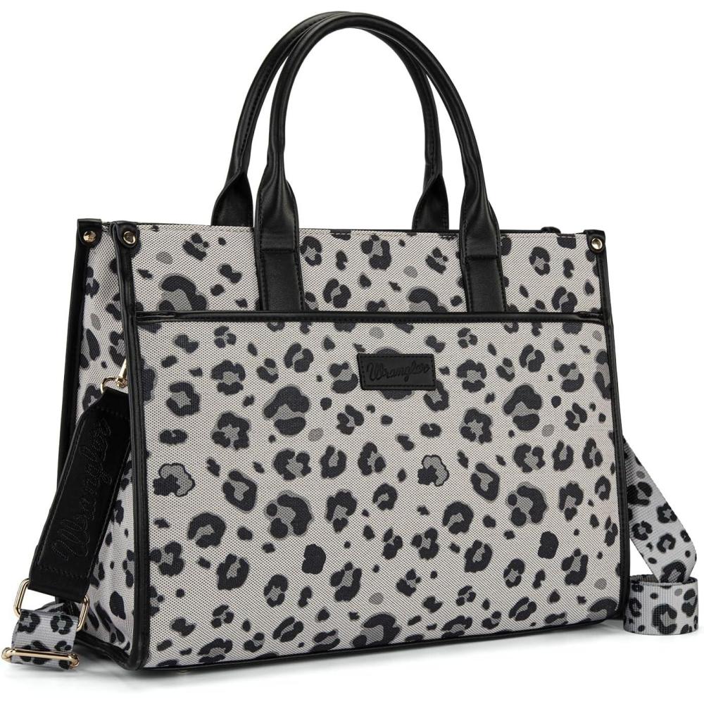 imageWrangler Laptop Bag 156 Inch Large Tote Bag Leopard Womens Computer Bags Briefcase Bags for Work with Detachable StrapLeopard Black