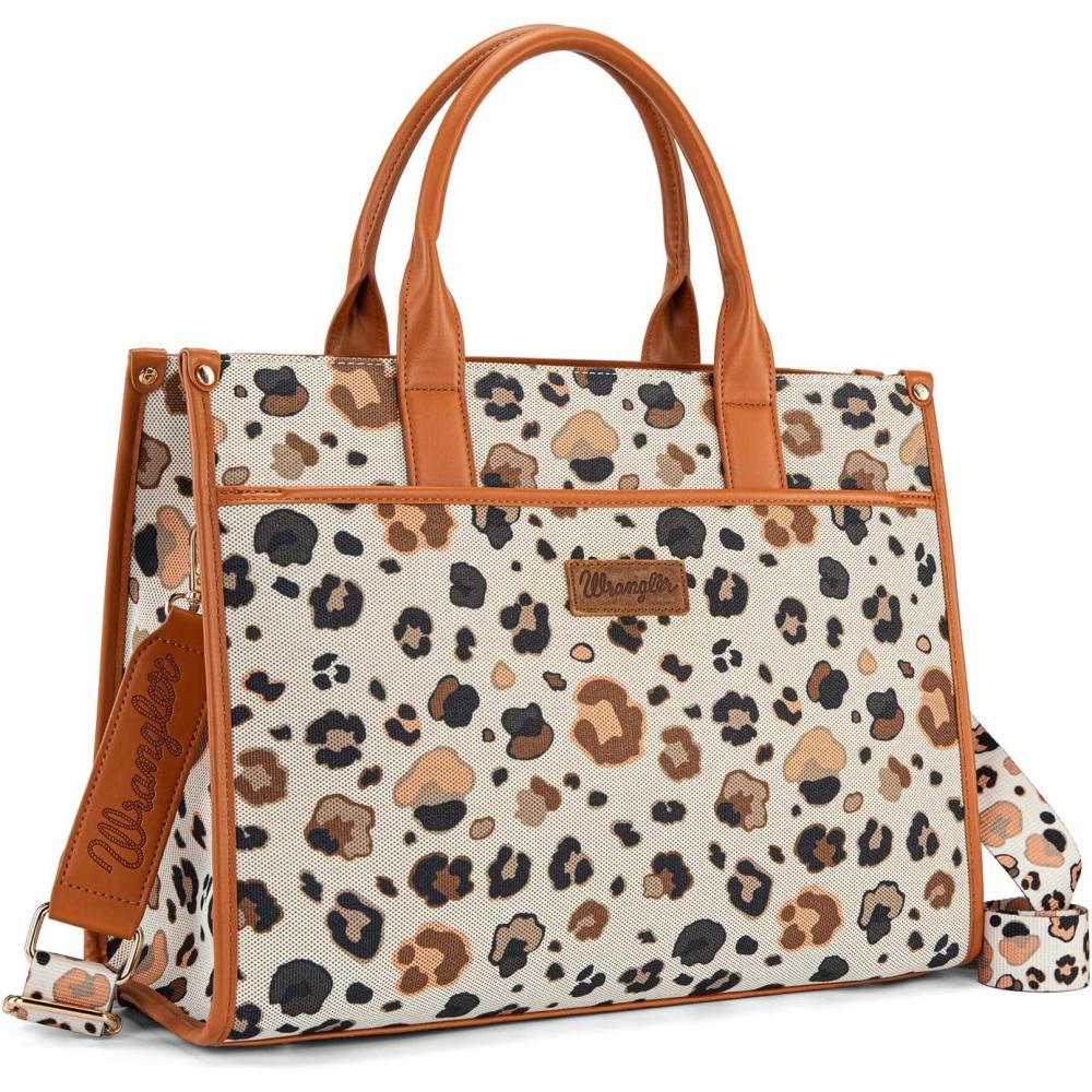 imageWrangler Laptop Bag 156 Inch Large Tote Bag Leopard Womens Computer Bags Briefcase Bags for Work with Detachable StrapLeopard Brown