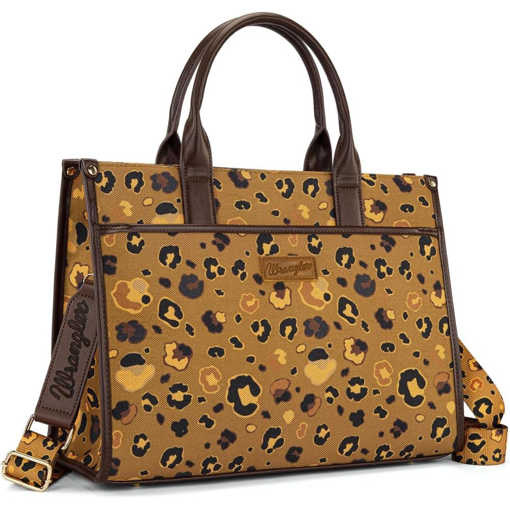 imageWrangler Laptop Bag 156 Inch Large Tote Bag Leopard Womens Computer Bags Briefcase Bags for Work with Detachable StrapLeopard Coffee