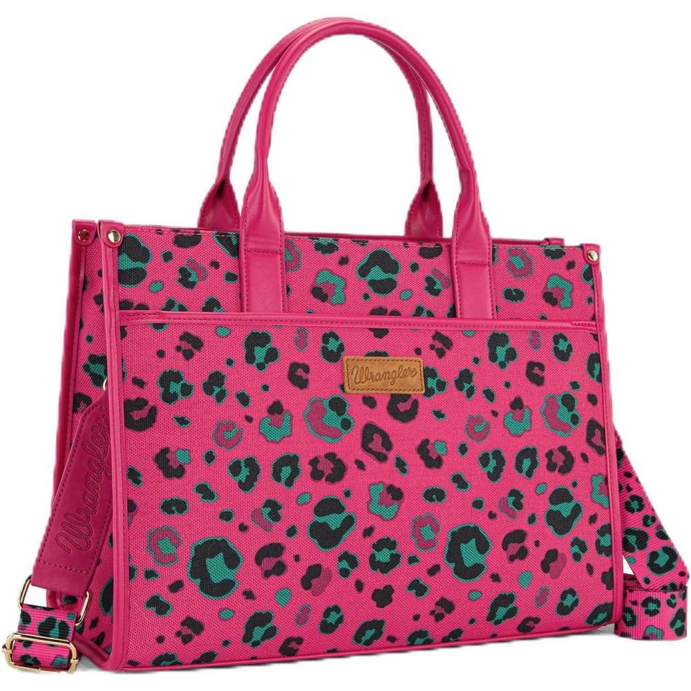 imageWrangler Laptop Bag 156 Inch Large Tote Bag Leopard Womens Computer Bags Briefcase Bags for Work with Detachable StrapLeopard Hot Pink