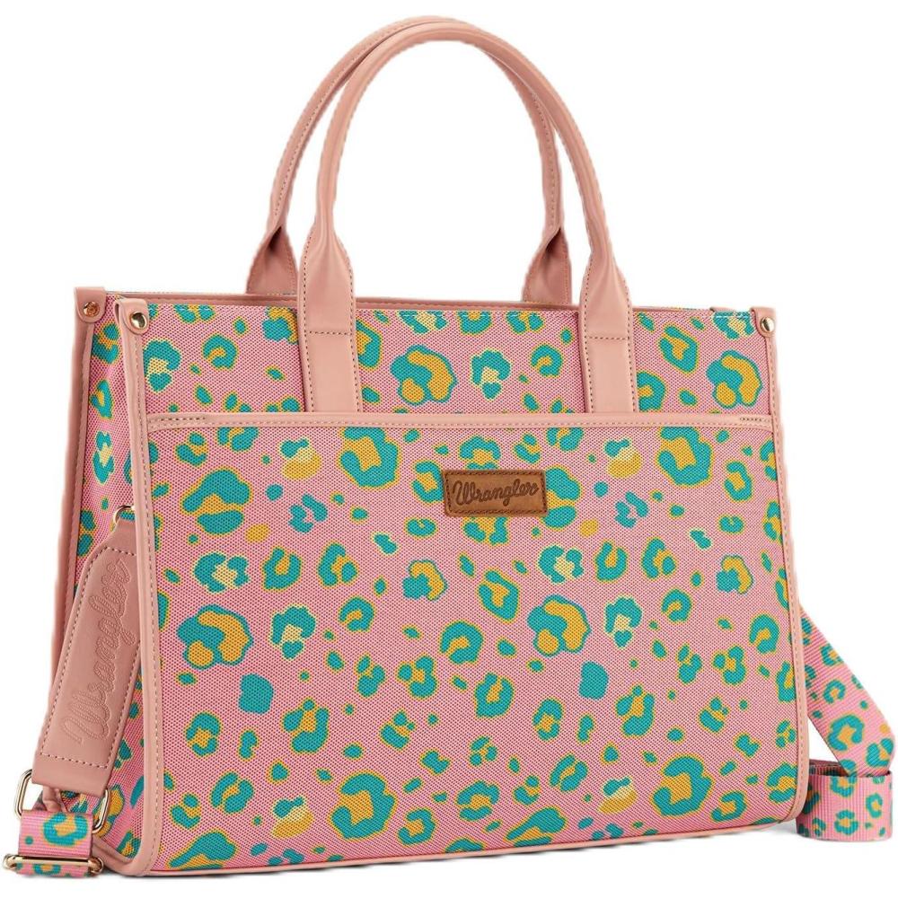 imageWrangler Laptop Bag 156 Inch Large Tote Bag Leopard Womens Computer Bags Briefcase Bags for Work with Detachable StrapLeopard Pink